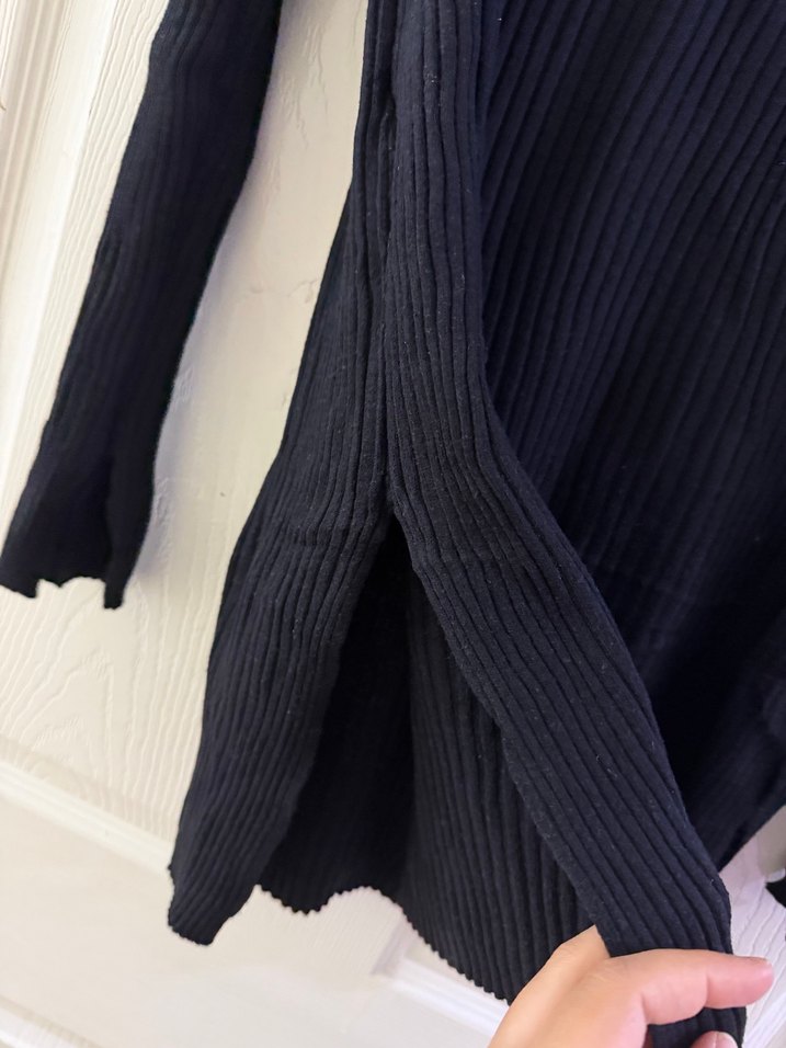 Kadın Siyah V Yaka Triko Midi Kazak - Görsel 4