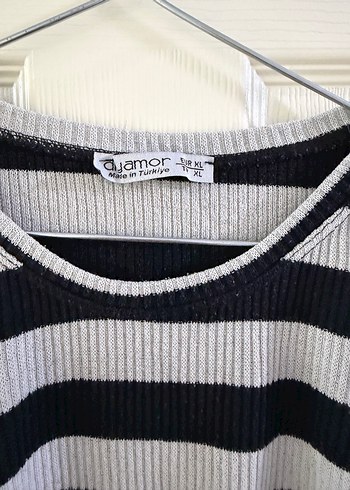 Kadın Gri Beyaz Çizgili Uzun Kollu Triko - Görsel 2