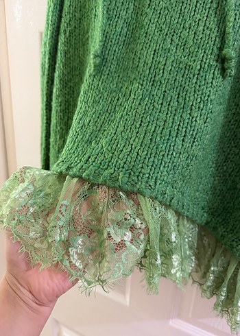 Kapüşonlu Yeşil Triko Kadın Kazak - Görsel 3