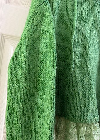 Kapüşonlu Yeşil Triko Kadın Kazak - Görsel 4