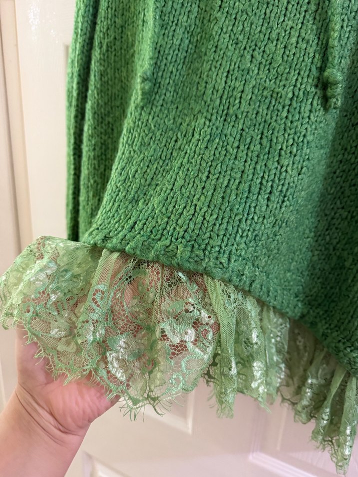 Kapüşonlu Yeşil Triko Kadın Kazak - Görsel 3