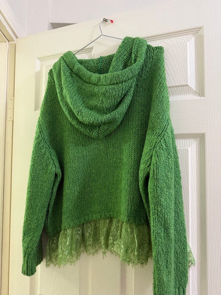 Kapüşonlu Yeşil Triko Kadın Kazak - Görsel 5