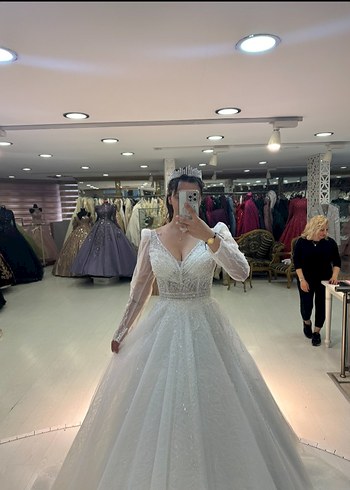 V Yaka Uzun A Kesim Gelinlik - Görsel 2