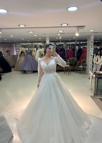 V Yaka Uzun A Kesim Gelinlik - Görsel 3