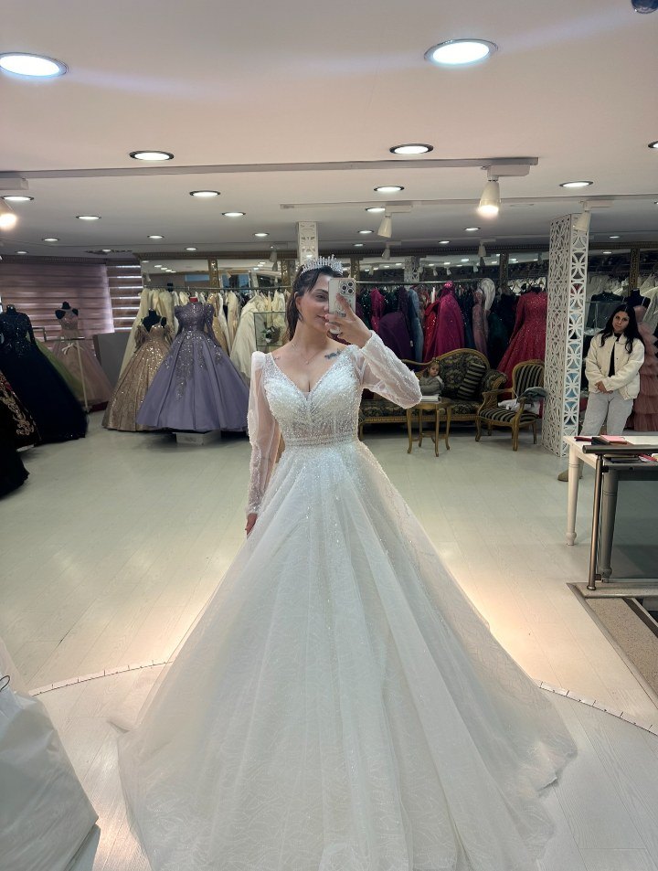 V Yaka Uzun A Kesim Gelinlik - Görsel 3