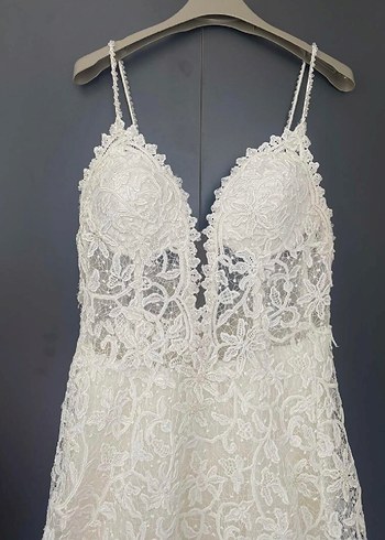 Dantel İşlemeli V Yaka Bohem Gelinlik - Görsel 11