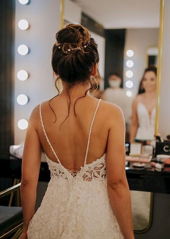 Dantel İşlemeli V Yaka Bohem Gelinlik - Görsel 4