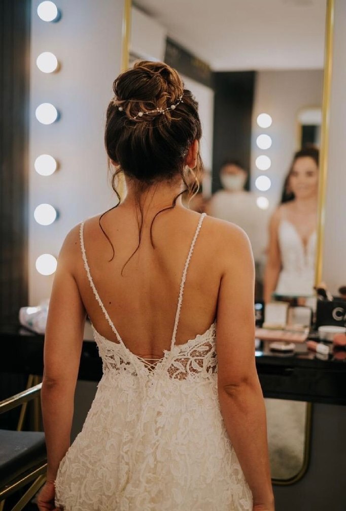 Dantel İşlemeli V Yaka Bohem Gelinlik - Görsel 4