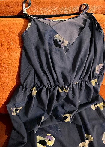 BERSHKA Mavi V Yakalı Uzun Bohem Elbise - Görsel 5