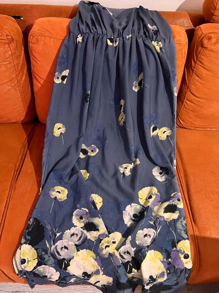 BERSHKA Mavi V Yakalı Uzun Bohem Elbise - Görsel 4