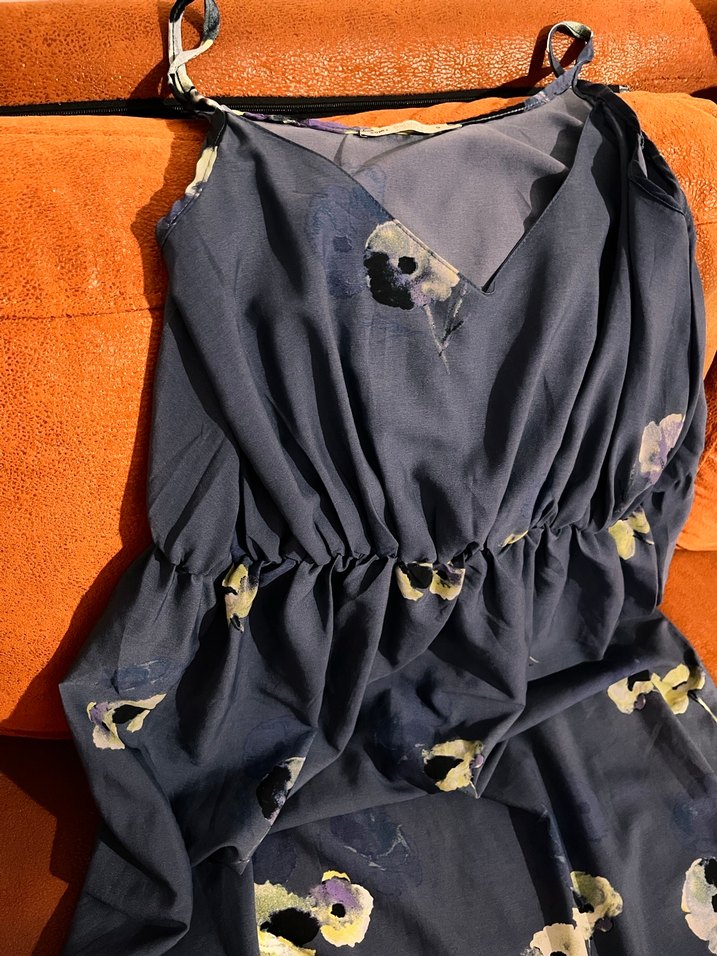 BERSHKA Mavi V Yakalı Uzun Bohem Elbise - Görsel 5