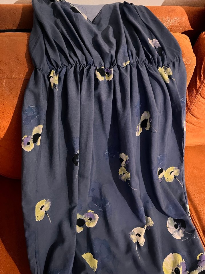 BERSHKA Mavi V Yakalı Uzun Bohem Elbise - Görsel 3