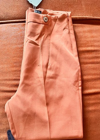 Kiremit Kadın Midi Yüksek bel Süet Kumaş Pantolon - Görsel 2