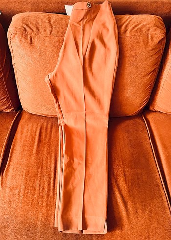 Kiremit Kadın Midi Yüksek bel Süet Kumaş Pantolon - Görsel 3