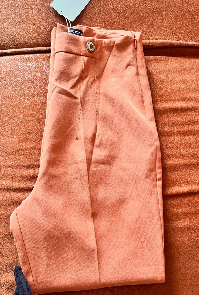 Kiremit Kadın Midi Yüksek bel Süet Kumaş Pantolon - Görsel 2