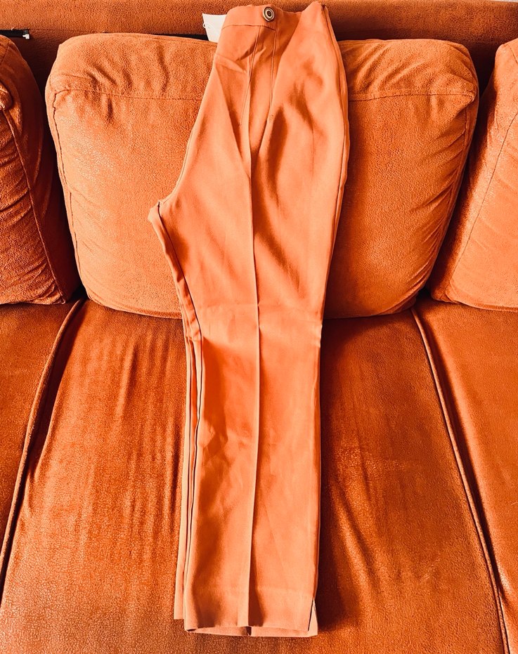 Kiremit Kadın Midi Yüksek bel Süet Kumaş Pantolon - Görsel 3