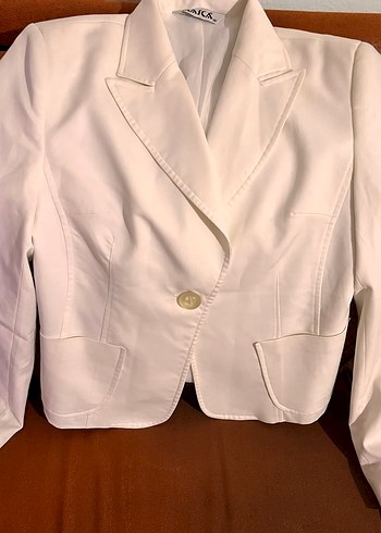 Düğmeli Beyaz Kadın Blazer Ceket - Görsel 4