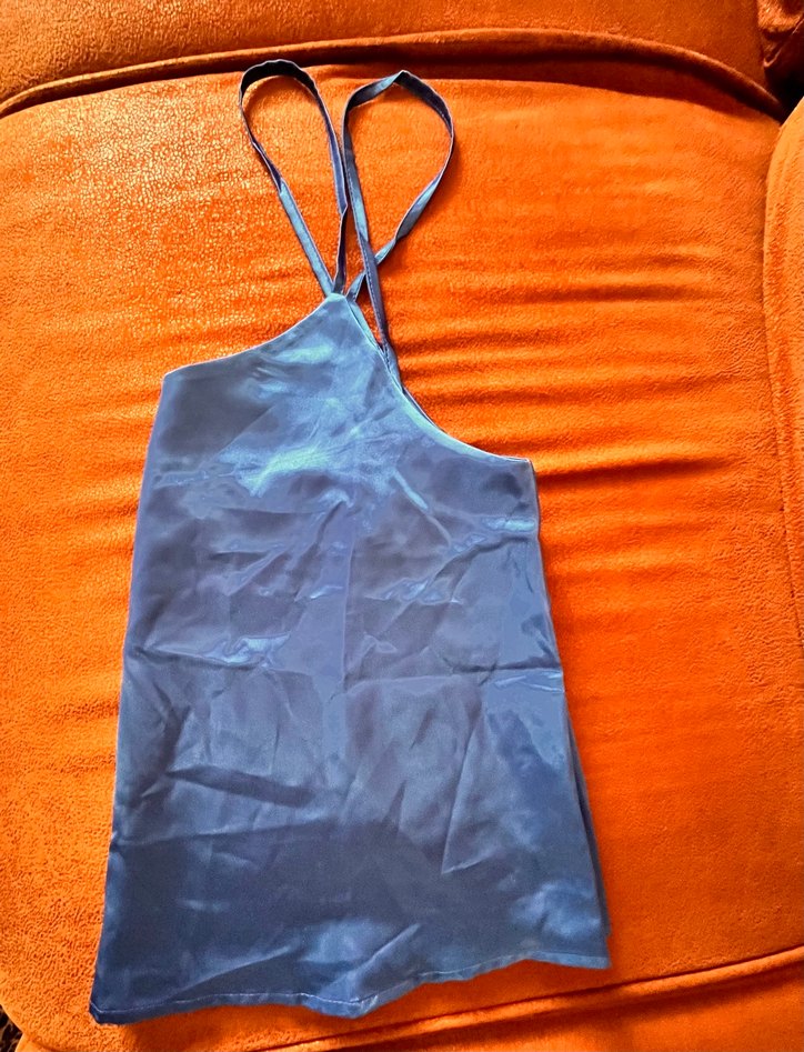 Mavi Halter Yaka Bağlamalı Midi Bluz - Görsel 4