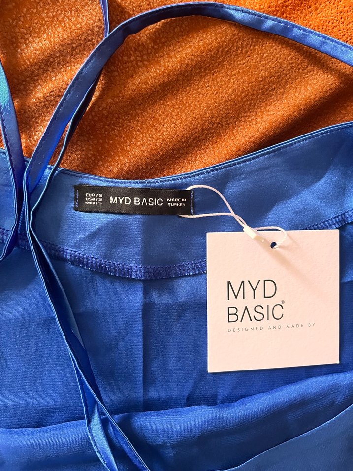 Mavi Halter Yaka Bağlamalı Midi Bluz - Görsel 2