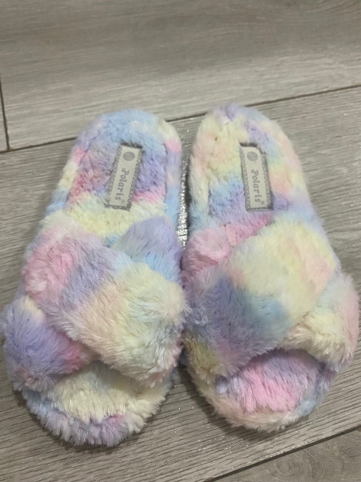 Çocuk Pastel Renkli Tüylü Bantlı Terlik - Görsel 3