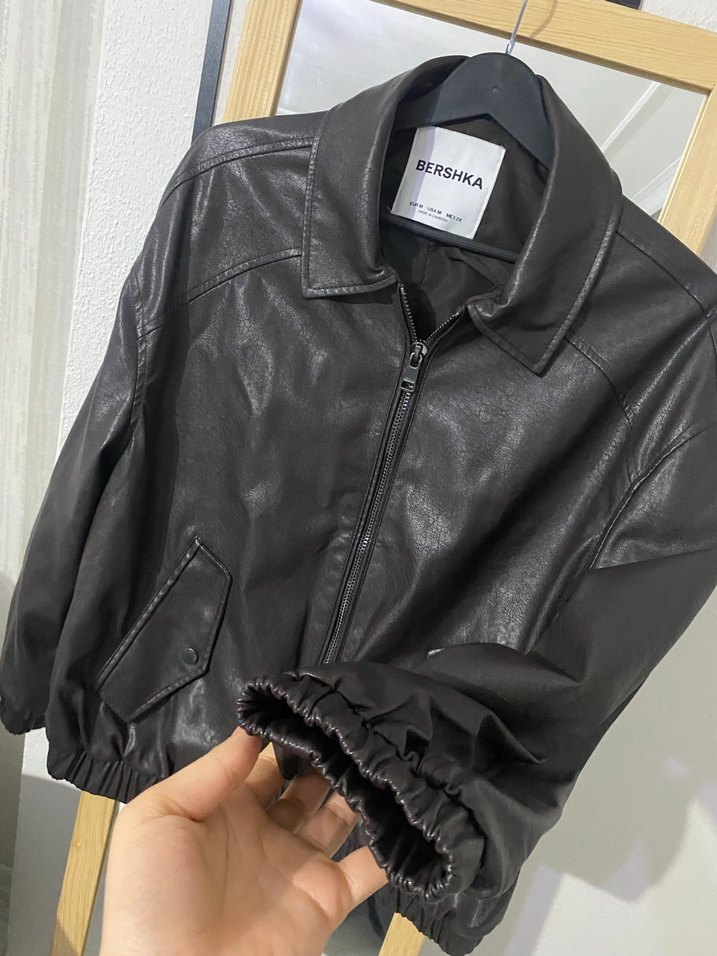 BERSHKA Kadın Kahverengi Deri Ceket - Görsel 3