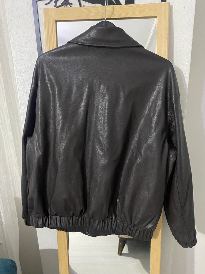 BERSHKA Kadın Kahverengi Deri Ceket - Görsel 4