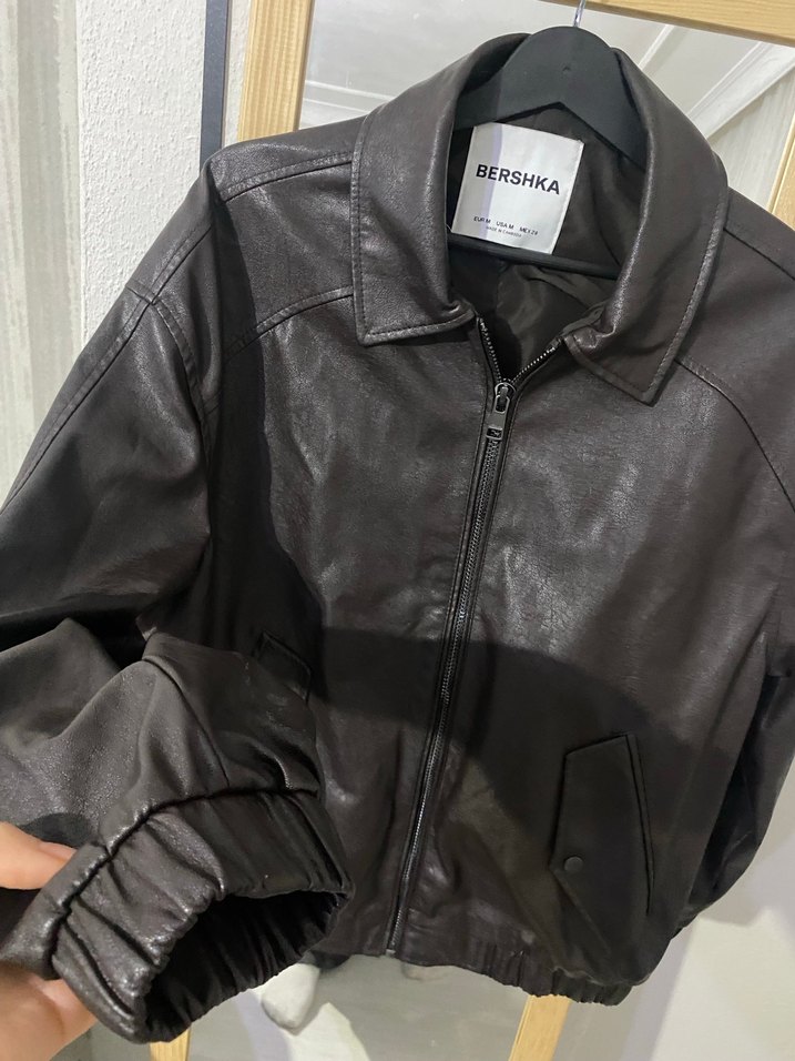 BERSHKA Kadın Kahverengi Deri Ceket - Görsel 2