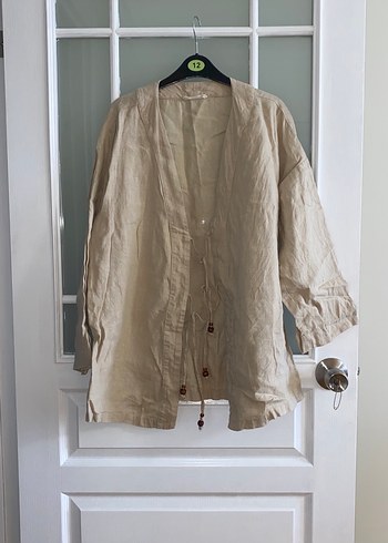 Manuka Bej renkli keten tunik/kimono