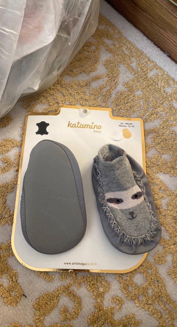 Erkek Bebek Gri Örgü Sıcak Ev Terliği - Görsel 3