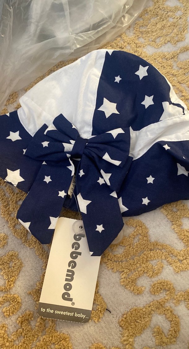 Yıldız Desenli Mavi Fiyonk Detaylı Çocuk Şapkası - Görsel 5