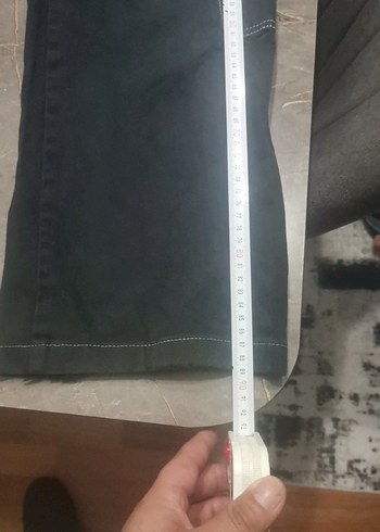 Siyah Bol Kesim Midi Kot Pantolon - Görsel 2