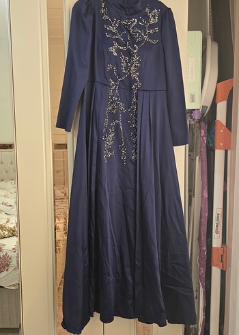 Nakışlı Lacivert Uzun Abiye Elbise - Görsel 5