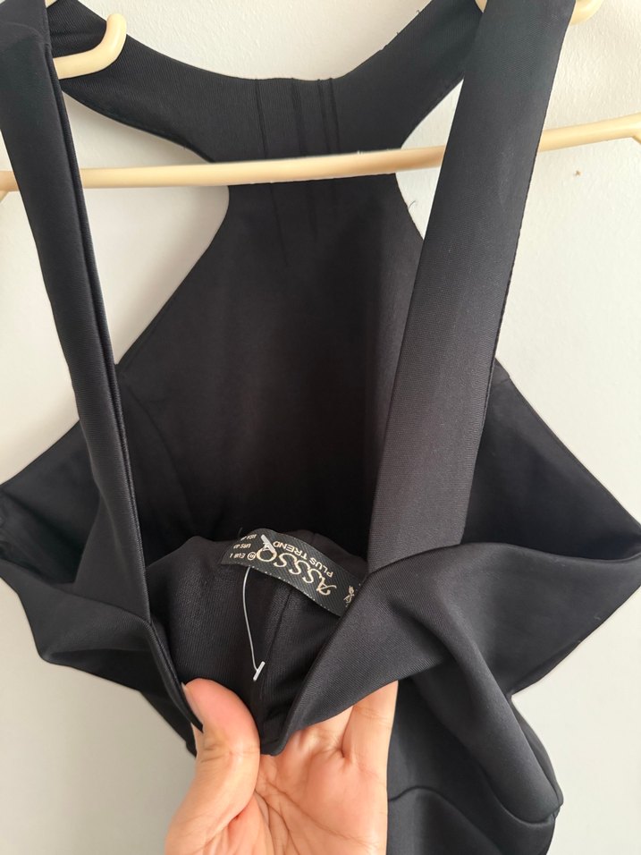 Siyah Bel Detaylı Midi Strappy Elbise - Görsel 2