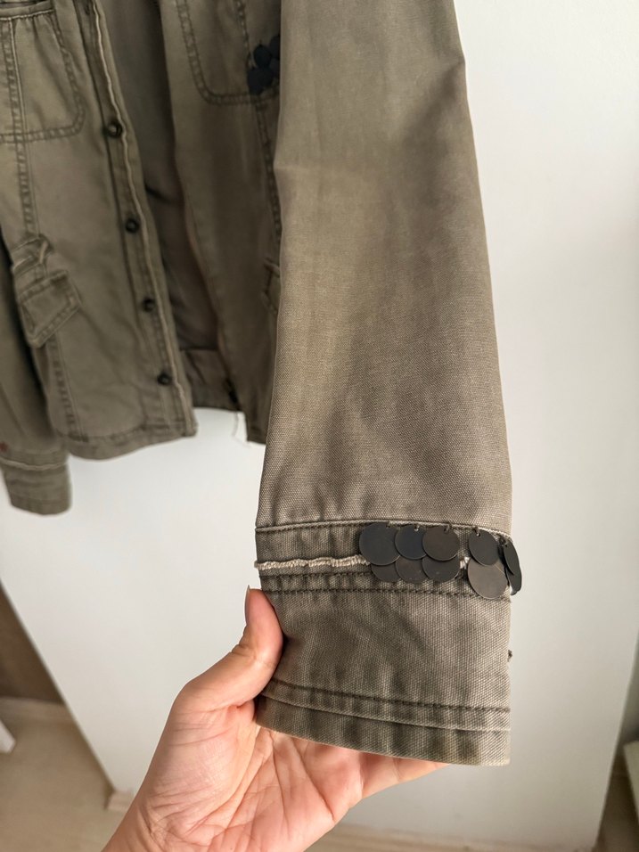 Düğmeli Gri Rock Punk Denim Ceket - Görsel 2