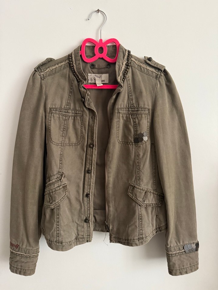 Düğmeli Gri Rock Punk Denim Ceket - Görsel 3