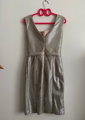 Gri İşlemeli Payetli Midi Abiye Elbise - Görsel 4