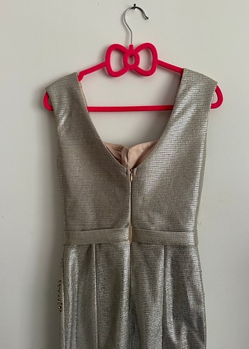 Gri İşlemeli Payetli Midi Abiye Elbise - Görsel 3