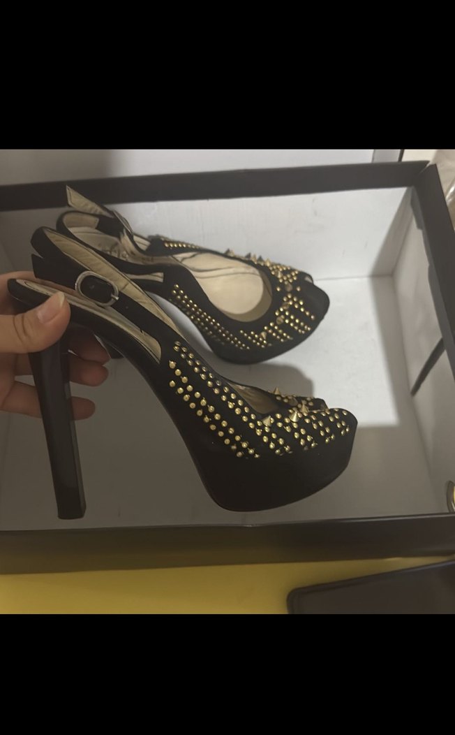 Siyah Yılan Desenli Platform Topuklu Kadın Ayakkabı - Görsel 2