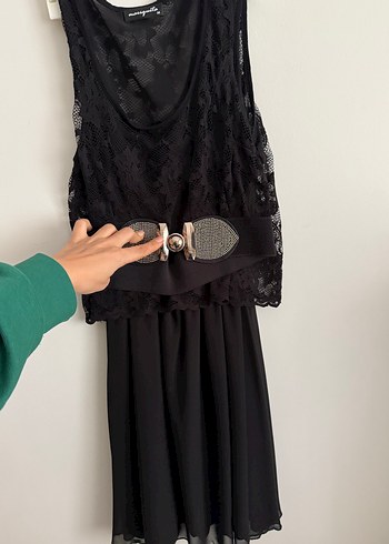 Siyah Drape Detaylı Uzun Kadın Gece Elbisesi - Görsel 3