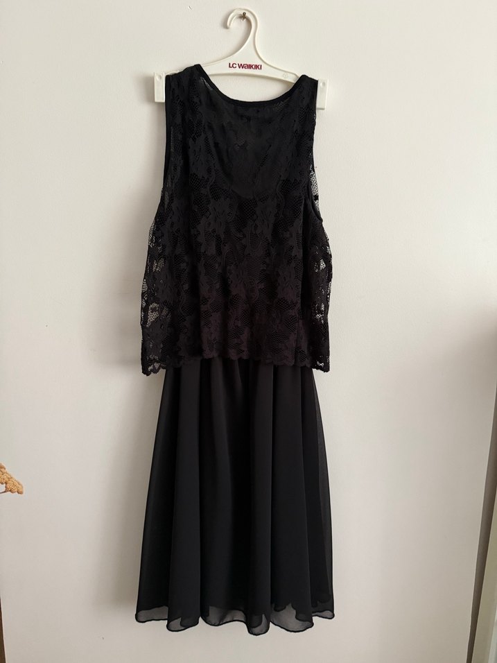 Siyah Drape Detaylı Uzun Kadın Gece Elbisesi - Görsel 2