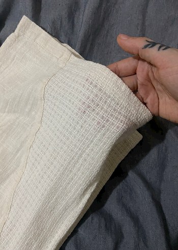 Beyaz Keten Kadın Bohem Bağlamalı takım - Görsel 3