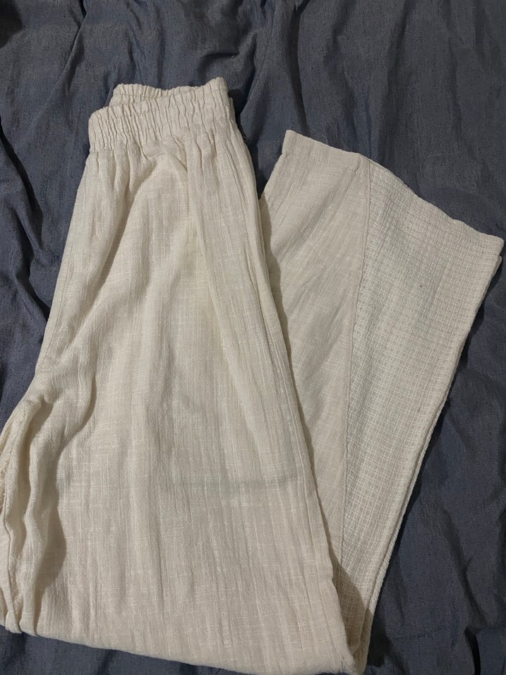 Beyaz Keten Kadın Bohem Bağlamalı takım - Görsel 2