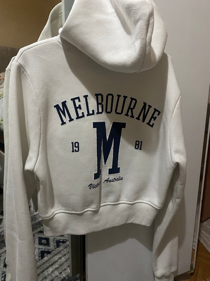 Kadın Beyaz Kapüşonlu Fermuarlı Sweatshirt - Görsel 2