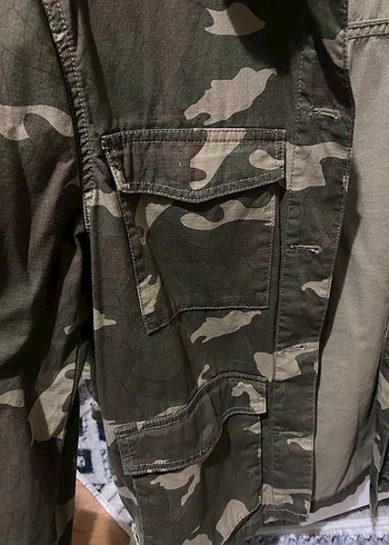Kadın Haki Kamuflaj Düğmeli Midi Ceket - Görsel 2