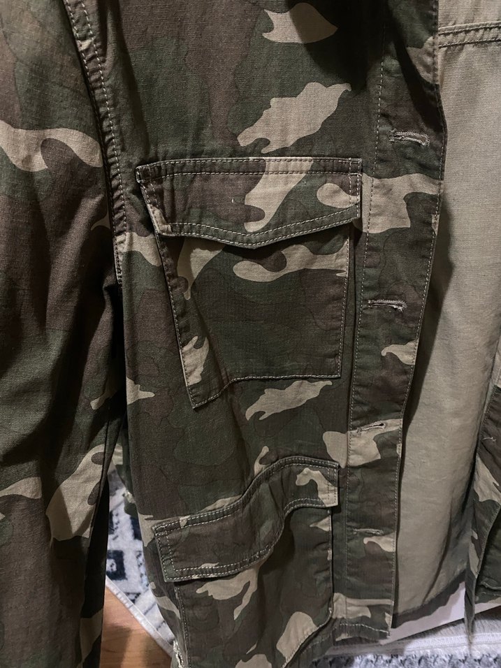 Kadın Haki Kamuflaj Düğmeli Midi Ceket - Görsel 2