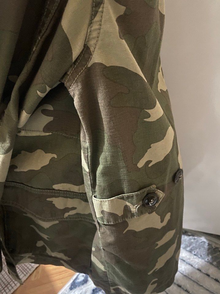 Kadın Haki Kamuflaj Düğmeli Midi Ceket - Görsel 3