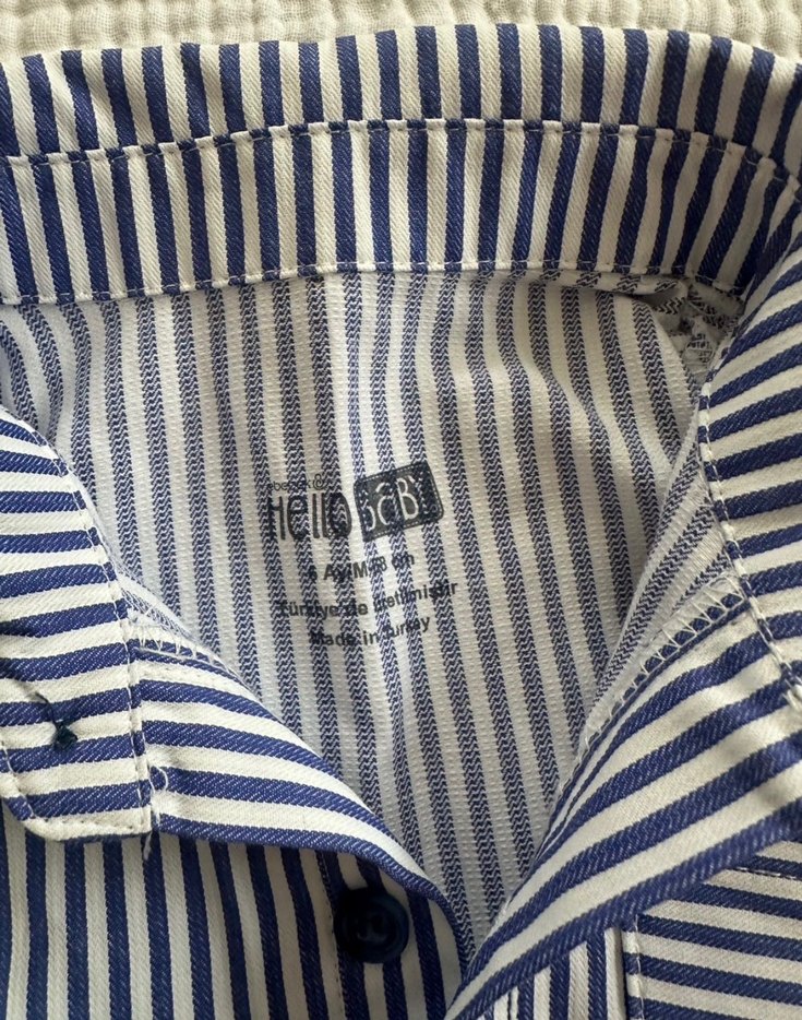 Düğmeli Çizgili Mavi Bebek Tulum - Görsel 2