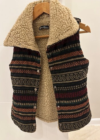 Desenli Yünlü Kürklü Bohem Yelek - Görsel 3