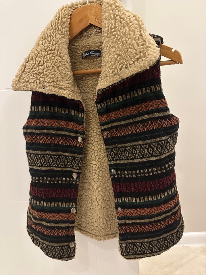 Desenli Yünlü Kürklü Bohem Yelek - Görsel 3