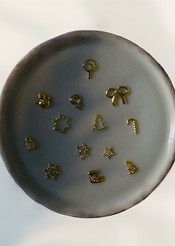 120 adet noel temalı gold Tırnak charmları YAPIŞTIRICI HEDİYELİ - Görsel 4